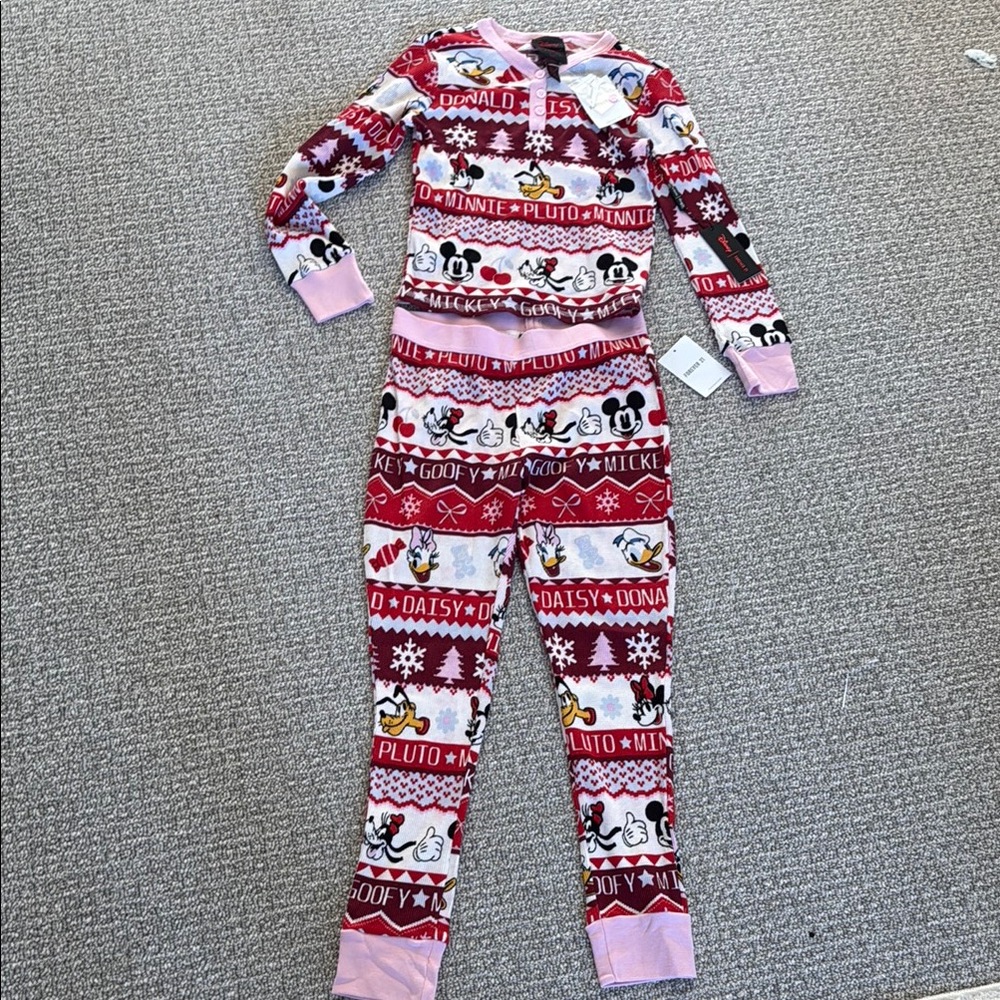 Disney Mickey Minnie Mouse Friends Girls PJ Set Top Pants Red White 9/10 13/14